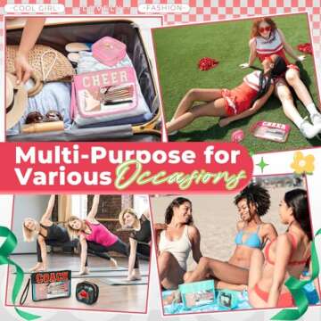 Aintmax 2Pcs Clear Coach Bag Chenille Varsity Letter Makeup Bag Preppy Patch Pouch Waterproof PVC Toiletry Organizer Flat Travel Cosmetic Bag Cheerleading Coach Gifts for Women(Coach-Black)