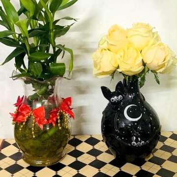 Generic Gothic Kawaii Bat Design Ceramic Vase, Unique Black Decorative Flower Vase, Cartoon Bat Hydroponic Vases, Flower Arrangement Art Halloween Home Decor Gifts, YSM006