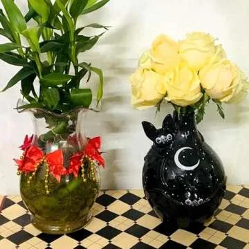 Generic Gothic Kawaii Bat Design Ceramic Vase, Unique Black Decorative Flower Vase, Cartoon Bat Hydroponic Vases, Flower Arrangement Art Halloween Home Decor Gifts, YSM006