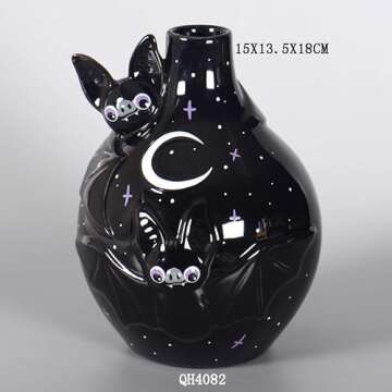 Generic Gothic Kawaii Bat Design Ceramic Vase, Unique Black Decorative Flower Vase, Cartoon Bat Hydroponic Vases, Flower Arrangement Art Halloween Home Decor Gifts, YSM006