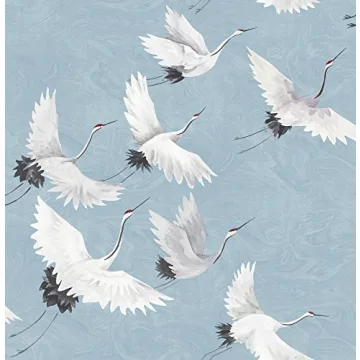 NuWallpaper NU2680 Halcyon Blue Crane Peel & Stick Wallpaper for Easy Home Decorating