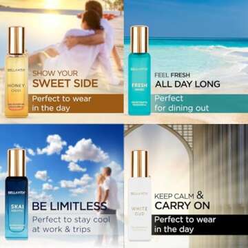 BellaVita Luxury Unisex Cologne Gift Set (4x20ml) | Vanilla Perfume & Fragrances Includes Honey OUD, SKAI, FRESH & White OUD | Body Mist Mini Perfumes & Spicy Vanilla Perfume Oil | Pheromone Perfume