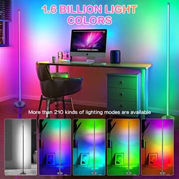 Hitish RGB Floor Lamp, Color Changing LED Corner Lamp with Bluetooth & Remote Control, Dimmable Modern Floor Lamp with 16 Million DIY Colors, Music Sync & Timing Function for Living Room, Gaming Room