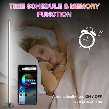 Hitish RGB Floor Lamp, Color Changing LED Corner Lamp with Bluetooth & Remote Control, Dimmable Modern Floor Lamp with 16 Million DIY Colors, Music Sync & Timing Function for Living Room, Gaming Room