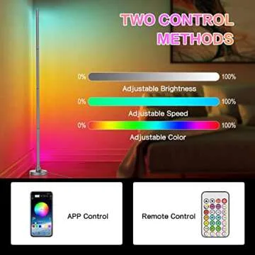 Hitish RGB Floor Lamp, Color Changing LED Corner Lamp with Bluetooth & Remote Control, Dimmable Modern Floor Lamp with 16 Million DIY Colors, Music Sync & Timing Function for Living Room, Gaming Room
