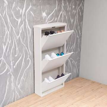 Mabel Home Modern 3 & 4 Drawer Shoe Cabinet, 3-4Tier Shoe Rack Storage Organizer, (White) (3 & 4Tier) (3 Tier)