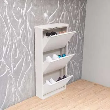 Mabel Home Modern 3 & 4 Drawer Shoe Cabinet, 3-4Tier Shoe Rack Storage Organizer, (White) (3 & 4Tier) (3 Tier)