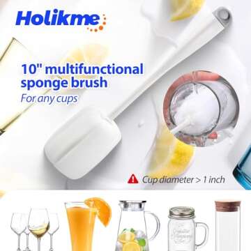 Holikme Bottle Brush Tube Cleaning Set with Long Handle, Cup Cleaner for Washing Narrow Neck Beer Wine Decanter Pipes Lids Sinks Cap Covers, White