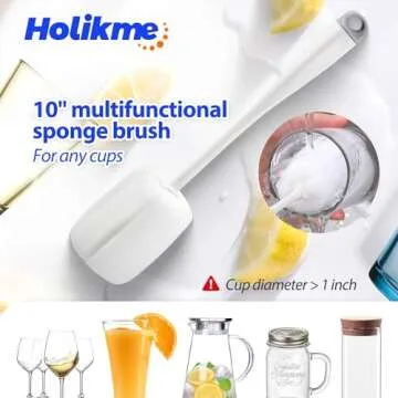 Holikme Bottle Brush Tube Cleaning Set with Long Handle, Cup Cleaner for Washing Narrow Neck Beer Wine Decanter Pipes Lids Sinks Cap Covers, White