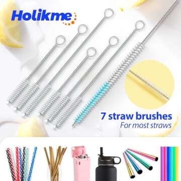Holikme Bottle Brush Tube Cleaning Set with Long Handle, Cup Cleaner for Washing Narrow Neck Beer Wine Decanter Pipes Lids Sinks Cap Covers, White