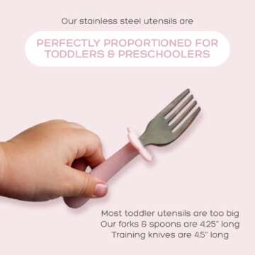 Grabease Toddler Silverware Set Forks Spoons and Knives Set Toddler Utensils Feeding Supplies, BPA and Phthalates-Free, Dishwasher Safe, Blush Pink
