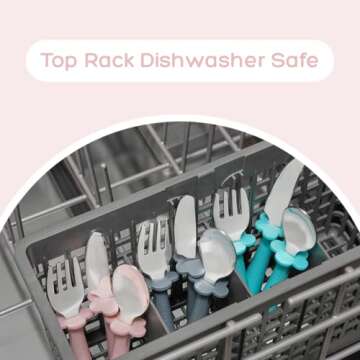 Grabease Toddler Silverware Set Forks Spoons and Knives Set Toddler Utensils Feeding Supplies, BPA and Phthalates-Free, Dishwasher Safe, Blush Pink