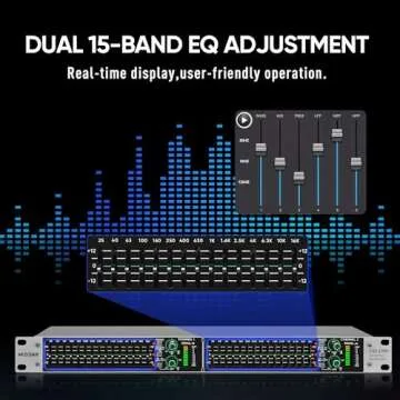 MIZISNR Stereo Graphic Equalizer 15-Band EQ for Home Audio System, Rack Mount Dual Channel Pro DJ Eq...