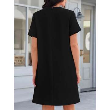 Wenrine Womens Tweed Mini Dress Short Sleeve Crew Neck Work Office Elagant Formal Summer A Line Shift Dresses Black