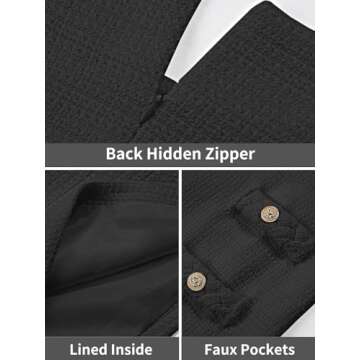 Wenrine Womens Tweed Mini Dress Short Sleeve Crew Neck Work Office Elagant Formal Summer A Line Shift Dresses Black