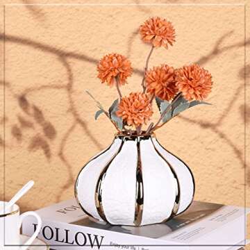 oliruim White Gold Home Decor Vase, Round White Bud Ceramic Vase for Flower Decoration, Luxury Home Decoration, Living Room Decoration, Dining Table Centerpiece (E-White)