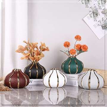oliruim White Gold Home Decor Vase, Round White Bud Ceramic Vase for Flower Decoration, Luxury Home Decoration, Living Room Decoration, Dining Table Centerpiece (E-White)
