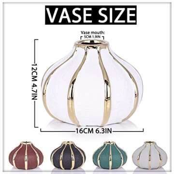 oliruim White Gold Home Decor Vase, Round White Bud Ceramic Vase for Flower Decoration, Luxury Home Decoration, Living Room Decoration, Dining Table Centerpiece (E-White)