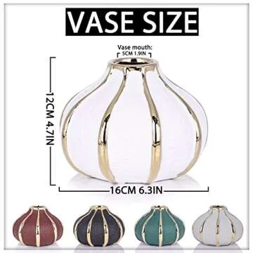 oliruim White Gold Home Decor Vase, Round White Bud Ceramic Vase for Flower Decoration, Luxury Home Decoration, Living Room Decoration, Dining Table Centerpiece (E-White)