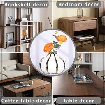 oliruim White Gold Home Decor Vase, Round White Bud Ceramic Vase for Flower Decoration, Luxury Home Decoration, Living Room Decoration, Dining Table Centerpiece (E-White)