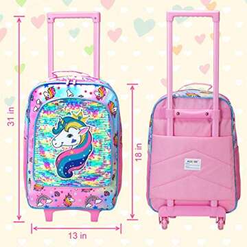 AGSDON Kids Luggage for Girls, Cute Unicorn Rolling Suitcase Wheels for Children Toddler
