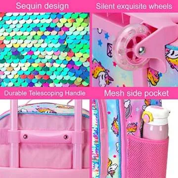 AGSDON Kids Luggage for Girls, Cute Unicorn Rolling Suitcase Wheels for Children Toddler