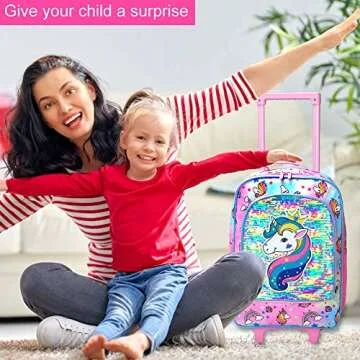 AGSDON Kids Luggage for Girls, Cute Unicorn Rolling Suitcase Wheels for Children Toddler