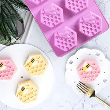 Newk Bee Honeycomb Silicone Soap Molds, 6-Cavities Silicone Mold for Soap making and Cake Making(Pac...