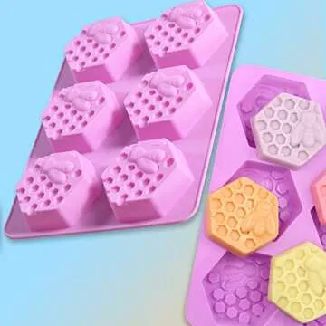 Newk Bee Honeycomb Silicone Soap Molds, 6-Cavities Silicone Mold for Soap making and Cake Making(Pack of 3, 2 Oz)