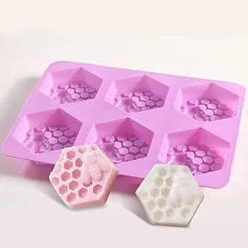 Newk Bee Honeycomb Silicone Soap Molds, 6-Cavities Silicone Mold for Soap making and Cake Making(Pack of 3, 2 Oz)