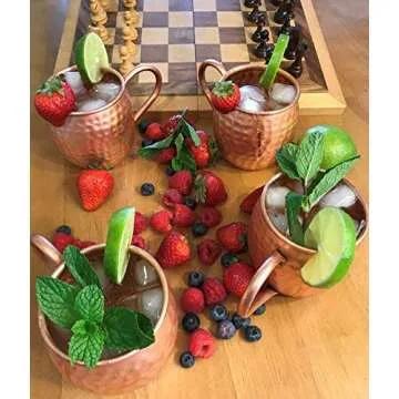CopPure Moscow Mule Copper Mugs Set of 4 - Pure 100% Solid Hammered, Unlined Copper Cups For Icy Cold Cocktails - Recipes Included - Makes A Great Gift