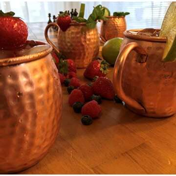 CopPure Moscow Mule Copper Mugs Set of 4 - Pure 100% Solid Hammered, Unlined Copper Cups For Icy Cold Cocktails - Recipes Included - Makes A Great Gift