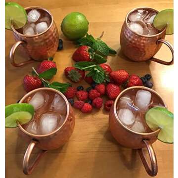 CopPure Moscow Mule Copper Mugs Set of 4 - Pure 100% Solid Hammered, Unlined Copper Cups For Icy Cold Cocktails - Recipes Included - Makes A Great Gift