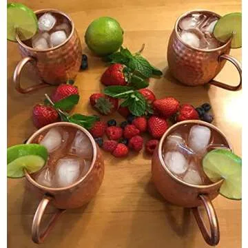 CopPure Moscow Mule Copper Mugs Set of 4 - Pure 100% Solid Hammered, Unlined Copper Cups For Icy Cold Cocktails - Recipes Included - Makes A Great Gift