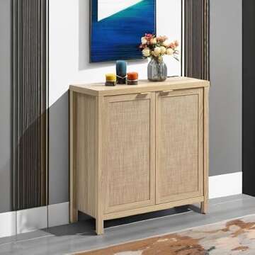 SICOTAS Rattan Sideboard Buffet Accent Cabinet - Boho Large Credenza Kitchen Storage Cabinet with Ra...