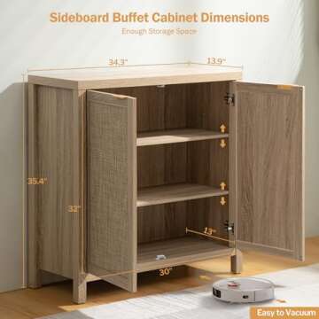 SICOTAS Rattan Sideboard Buffet Accent Cabinet - Boho Large Credenza Kitchen Storage Cabinet with Rattan Storage, Coffee Bar Cabinet Buffet Console Table for Dining Living Room Hallway - Natural