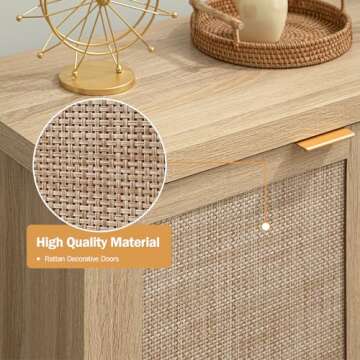 SICOTAS Rattan Sideboard Buffet Accent Cabinet - Boho Large Credenza Kitchen Storage Cabinet with Rattan Storage, Coffee Bar Cabinet Buffet Console Table for Dining Living Room Hallway - Natural