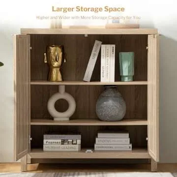 SICOTAS Rattan Sideboard Buffet Accent Cabinet - Boho Large Credenza Kitchen Storage Cabinet with Rattan Storage, Coffee Bar Cabinet Buffet Console Table for Dining Living Room Hallway - Natural