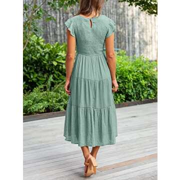 MEROKEETY Flutter Short Sleeve Summer Midi Dress
