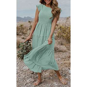 MEROKEETY Flutter Short Sleeve Summer Midi Dress