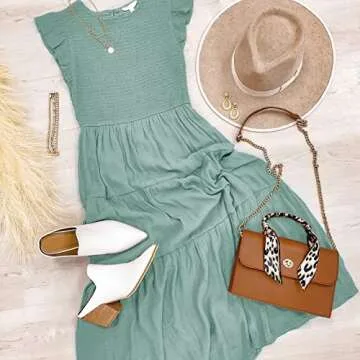 MEROKEETY Flutter Short Sleeve Summer Midi Dress
