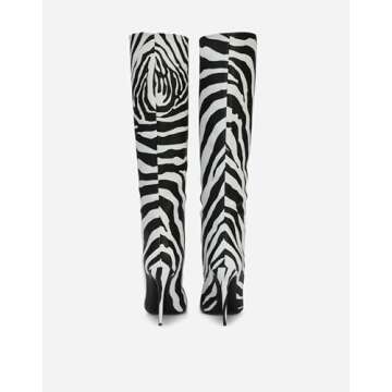 CAGLGLZ Women's Pointed Toe Knee Thigh High Boots Leopard Print Wide Calf Boots for women Sexy Fashion tall Boots(5,black white)