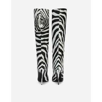 CAGLGLZ Women's Pointed Toe Knee Thigh High Boots Leopard Print Wide Calf Boots for women Sexy Fashion tall Boots(5,black white)