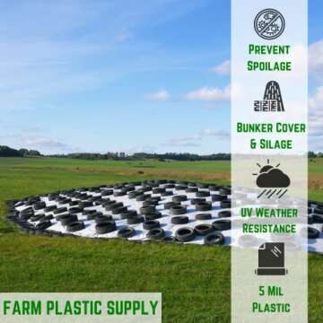 Farm Plastic Supply Silage Tarp – 30’ x 50’ Durable Black/White Sheeting for Agriculture