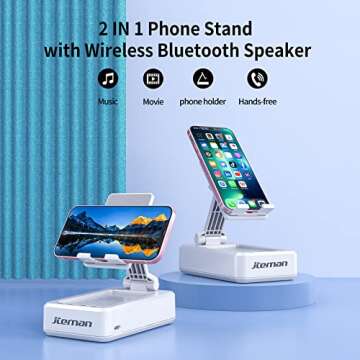 JTEMAN Portable Phone Stand with Speaker Bluetooth Wireless - Gifts for Men Women, Birthday for Wome...