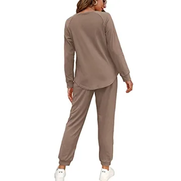 WIHOLL Women's Khaki Sweat Suit Set with Pockets