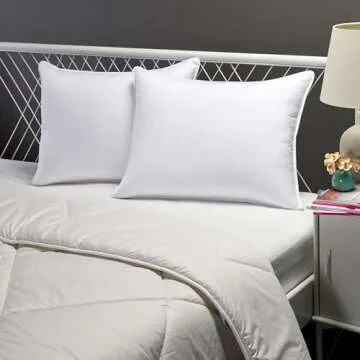 Amazon Basics Down Alternative Pillows for Stomach and Back Sleepers, Soft Density, Standard, Pack of 2, White, 26 in L x 20 in W