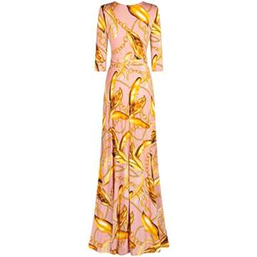 Bon Rosy Women's Super Stretchy Maxi Party Dress Spring Floral Print Faux Wrap 3/4 Sleeve V-Neck