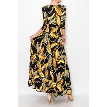 Bon Rosy Women's Super Stretchy Maxi Party Dress Spring Floral Print Faux Wrap 3/4 Sleeve V-Neck