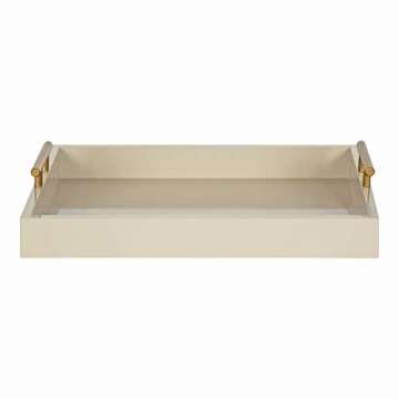 Kate and Laurel Lipton Mid Century Modern Decorative Wood Tray with Brushed Gold Metal Handles, Sand Brown
